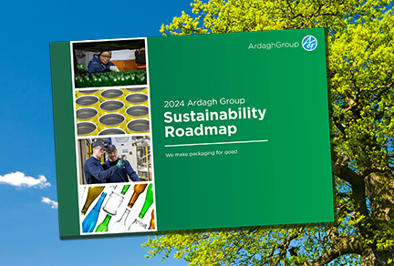 Ardagh's sustainability roadmap report cover with tree and sky in background